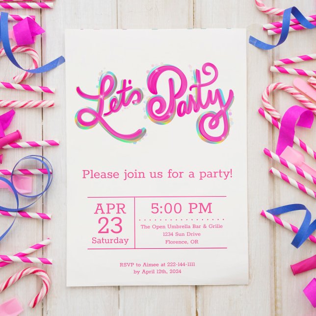 Levande rosa iriserande Let's Party-firande Inbjudningar (Skapare uppladdad)