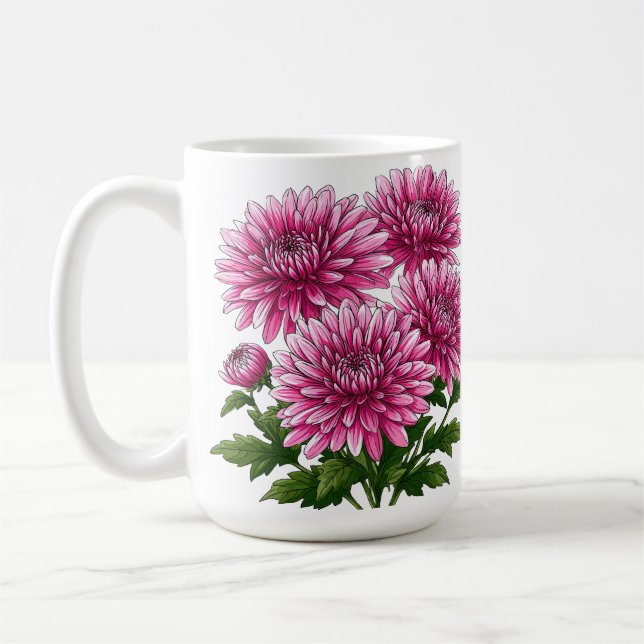 Levande rosa krysantemum blommar kaffemugg (Vänster)