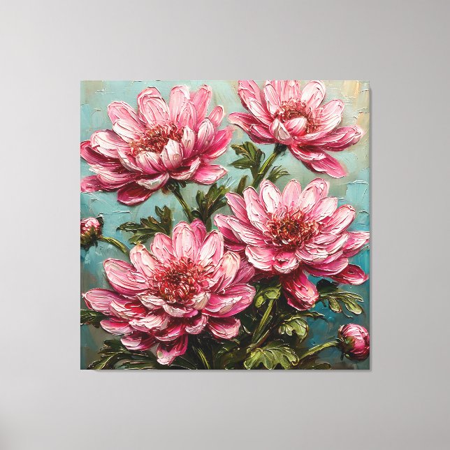 Levande rosa krysantemumblommor canvastryck (Framsida)