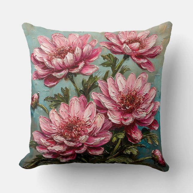 Levande rosa krysantemumblommor kudde (Framsida)