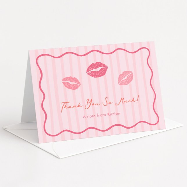 Levande rosa läppar Valentines dag Bröllopsdusch Tack Kort (Modern Kiss The Miss Goodbye or Valentines Day theme bridal shower bachelorette thank you card)