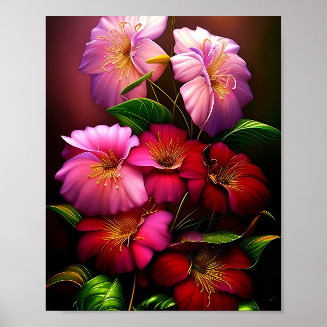 Levande rosa och röda blommor poster (Framsidan)