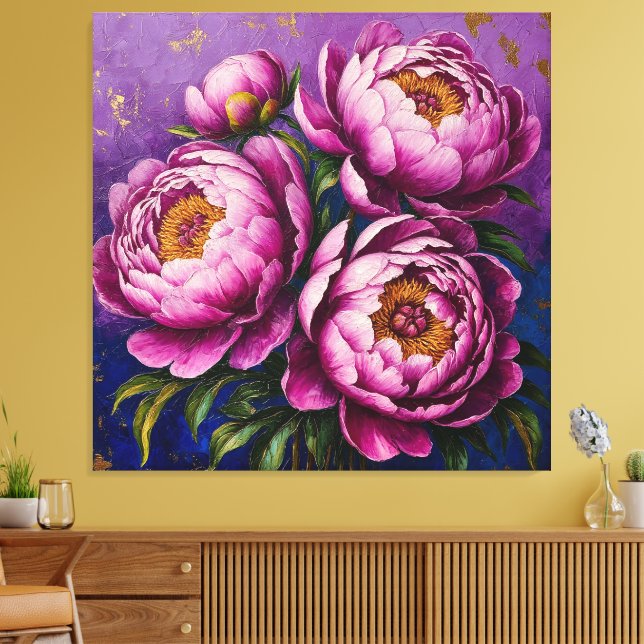 Levande rosa peonior canvastryck (Insitu (Vardagsrum))