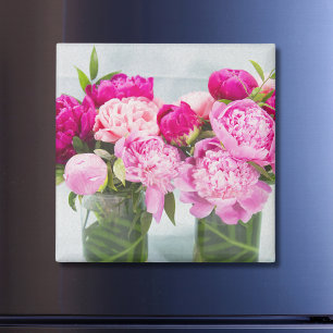 Levande rosa peonior oljemålad effekt magnet