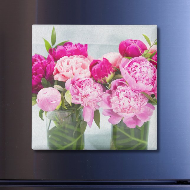 Levande rosa peonior oljemålad effekt magnet (Skapare uppladdad)