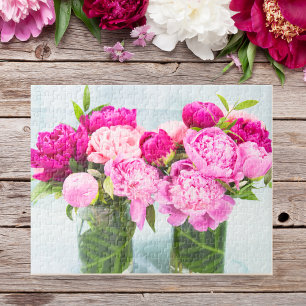 Levande rosa peonior oljemålad effekt pussel