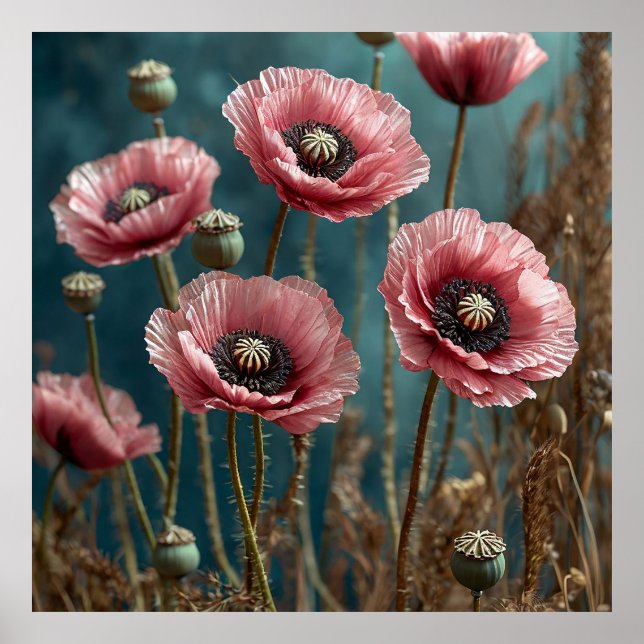 Levande rosa vallmor blommar poster (Framsidan)