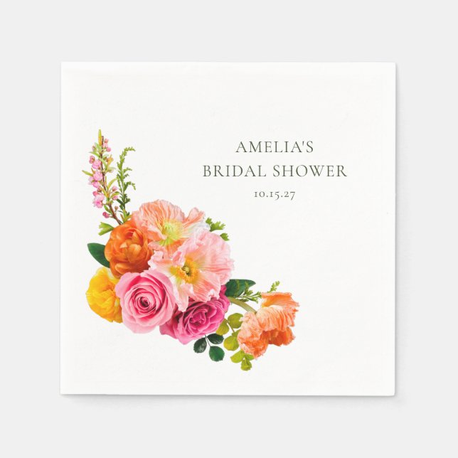 Levande rosa vallmosor Blommig bröllopsdusch Pappersservett (Framsidan)