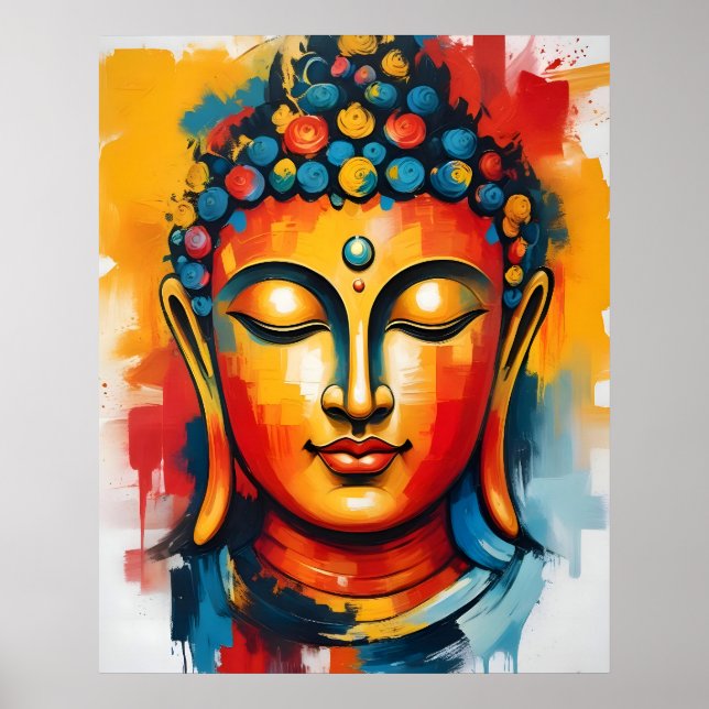 Levande rumsfärgad Abstrakt Buddha Wall Art Poster (Framsidan)