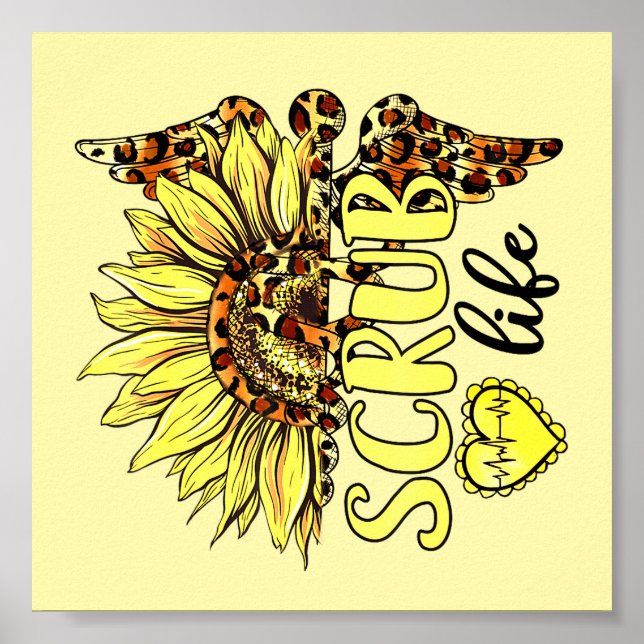 Levande SCrub Life Nurse Solros Leopard Nurs Poster (Framsidan)