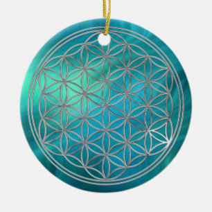 Levande/silver   vinkara blågröna julgransprydnad keramik