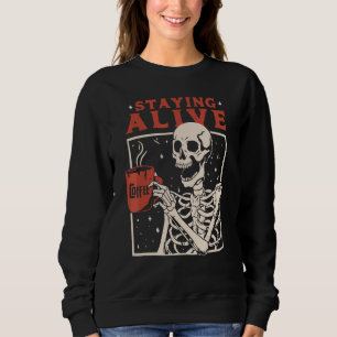 Levande Skelett Dricker Kaffe Kuslig Stämning T Shirt
