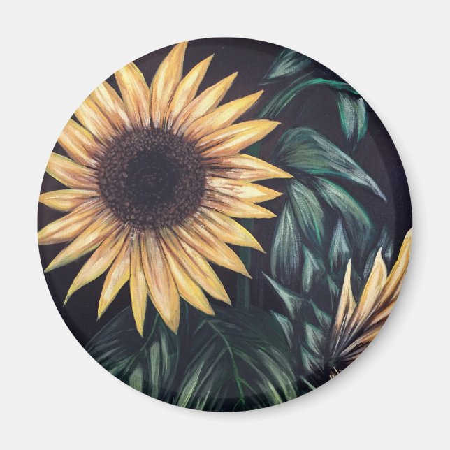 Levande solfjädermålning rustik blomster natur magnet (Framsidan)
