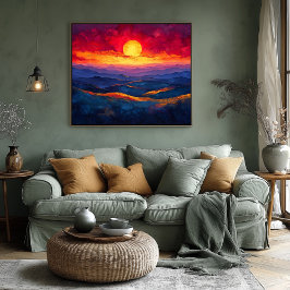Levande solnedgång över bergsområde - Abstrakt Poster