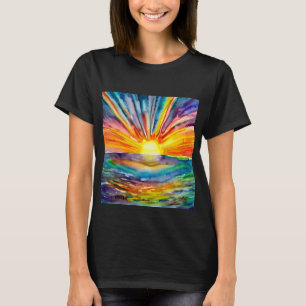 Levande solnedgång över vattenreflektion Digital k T Shirt