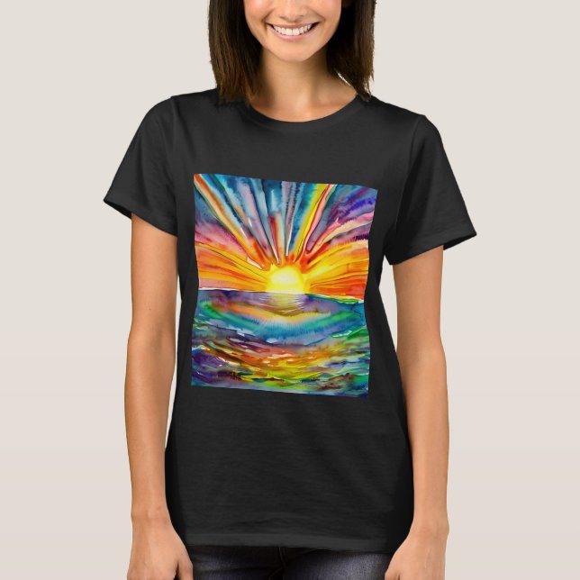 Levande solnedgång över vattenreflektion Digital k T Shirt (Framsida)