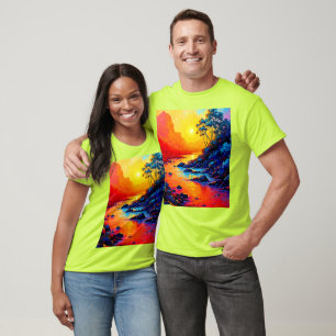 Levande solnedgångsflod Landskaps Konst T Shirt