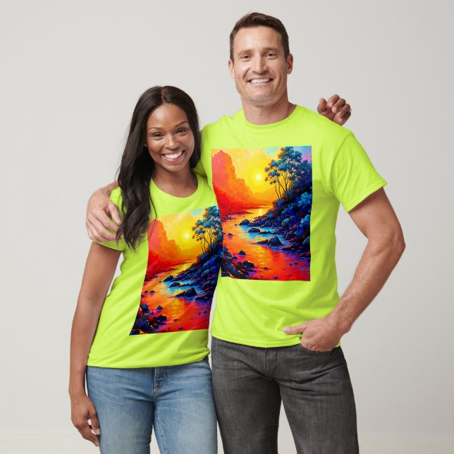Levande solnedgångsflod Landskaps Konst T Shirt (Unisex)
