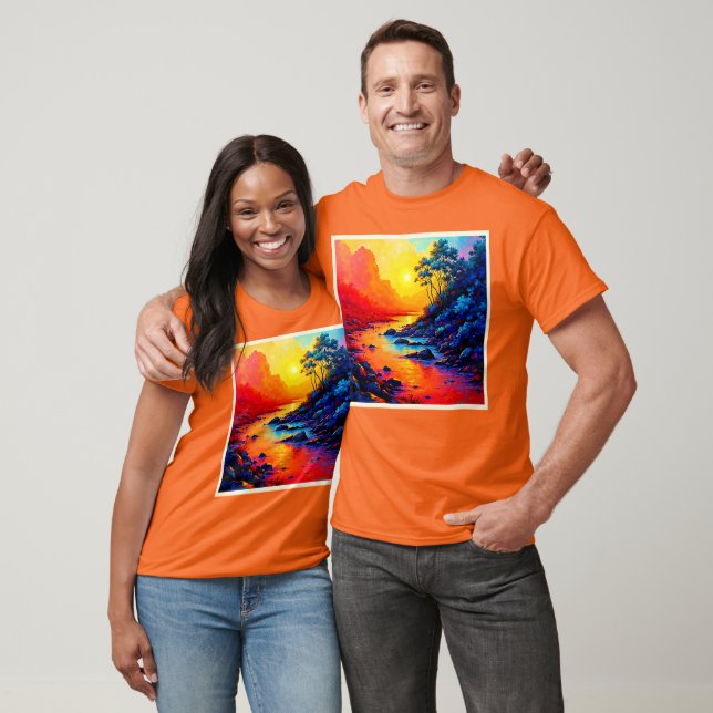 Levande solnedgångsflod Landskaps Konst T Shirt (Unisex)