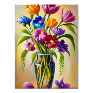 Levande stilleben med blommor i en vas fototryck
