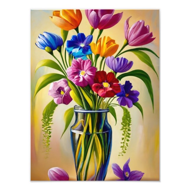 Levande stilleben med blommor i en vas fototryck (Framsidan)