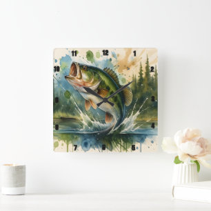 Levande stöld Bumping Sjö Illustrated Fyrkantig Klocka