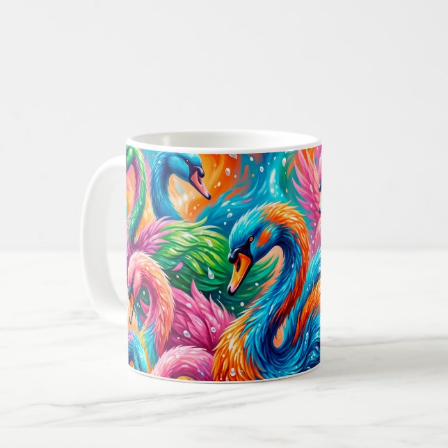 Levande svandreamlandskap – Psykedelisk Boho Kaffemugg (Framsida vänster)