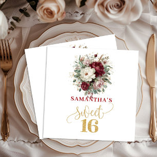 Levande Sweet 16 Rosaburgunder Blommiga Servetter