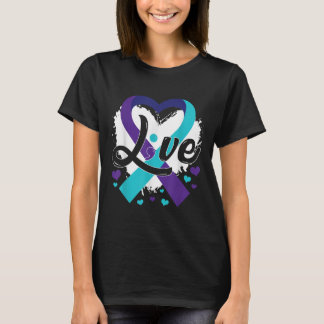 Levande Teal Lila Band Hjärtan Förebyggande av Sjä T Shirt