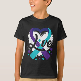 Levande Teal Lila Band Hjärtan Självmordsförebygga T Shirt
