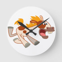 Levande Tecknad Pinto Horse Wall Clock Rund Klocka