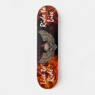Levande till Ride Skull och Vingar med Flames Mini Skateboard Bräda 18,5 Cm