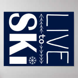 Levande till Ski poster (basisk) - marin blått