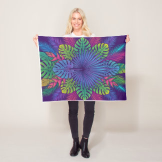 Levande tropisk botanisk mandala-konst fleecefilt