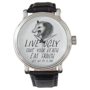 Levande Ugly Fake Din död Eat Sopor Funny Opossum Armbandsur