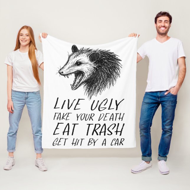 Levande Ugly Fake Din död Eat Sopor Funny Opossum Fleecefilt (På plats)