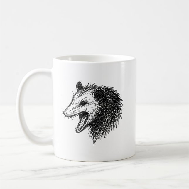 Levande Ugly Fake Din död Eat Sopor Funny Opossum Kaffemugg (Vänster)