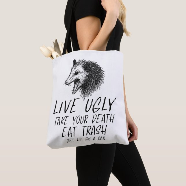 Levande Ugly Fake Din död Eat Sopor Funny Opossum Tygkasse (Närbild)