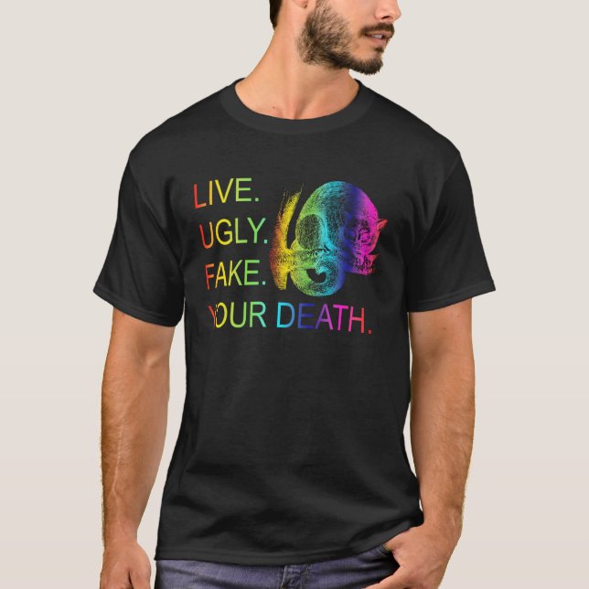 Levande Ugly Fake Din död Possum T Shirt (Framsida)