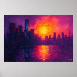 Levande urban solnedgång Fauvist duk – Stadsscen Poster