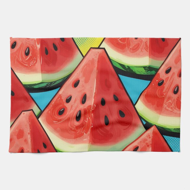 Levande vattenmelonsskivor Pop Art Kökshandduk (Horisontell)