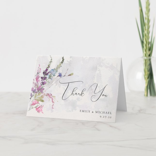 Levande vildblommor Rosa Violett Gul Tack Kort (Framsida)
