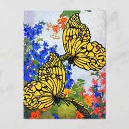 Levande Vintage 1920 Butterflies and Garden Flower Vykort