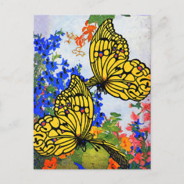 Levande Vintage 1920 Butterflies and Garden Flower Vykort