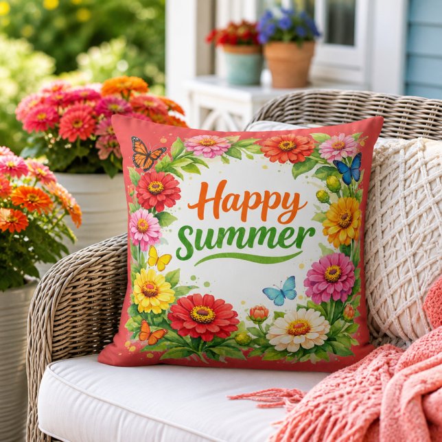 Levande Zinnia-blommor Glad sommar röd Kudde (Skapare uppladdad)
