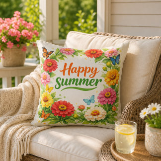 Levande Zinnia-blommor Glad sommar Vit Kudde