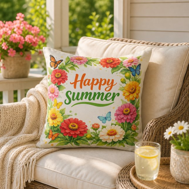 Levande Zinnia-blommor Glad sommar Vit Kudde (Skapare uppladdad)