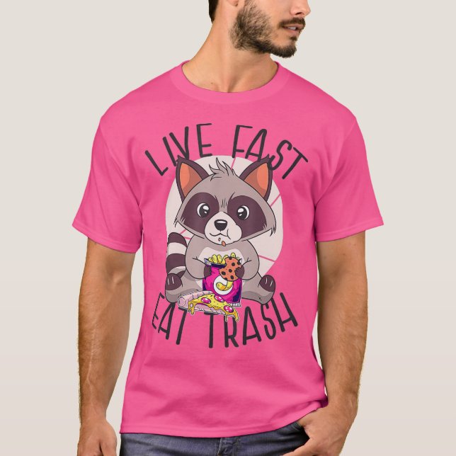 LEVE FAST EAT SOPOR Funny Raccoon Memating Eating T Shirt (Framsida)