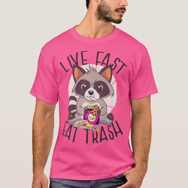 LEVE FAST EAT SOPOR Funny Raccoon Memating Eating T Shirt (Framsida)