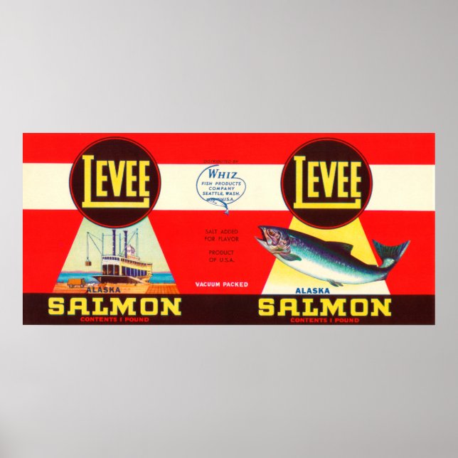 Levee Brand Salmon Label- Seattle, WA Poster (Framsidan)